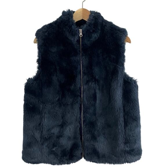 J. Crew Faux Fur Navy Blue Vest Women Size Medium - Picture 2 of 12